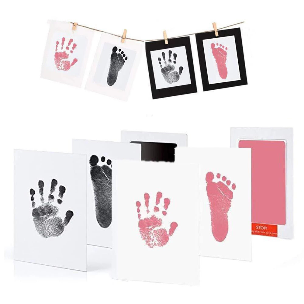 Safe Non-toxic Baby Footprints Handprint No Touch Skin Inkless Ink Pads Kits for 0-6 Months Newborn Pet Dog Prints Souvenir