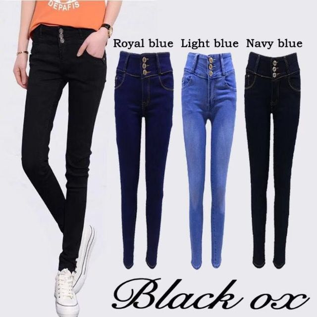 3 button high waisted skinny jeans