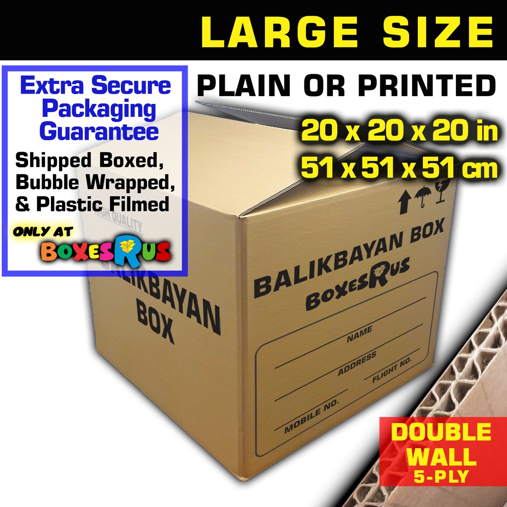 Plain or Printed Balikbayan Box Large 20x20x20 inches Heavy Duty Double Wall by Boxes R Us