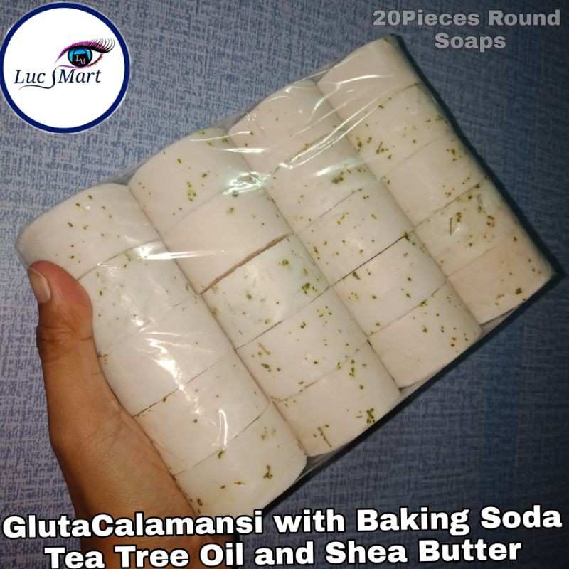 GlutaCalamansi With Baking Soda Tea Tree Oil and Shea Butter Soap 20Pieces Round Soaps Per Pack