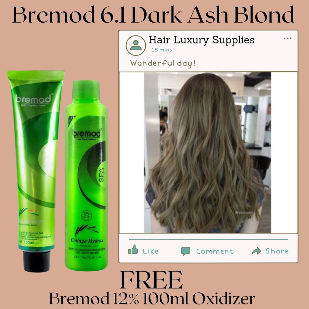 Hair Luxury Supplies Bremod  Dark Ash Blond + Bremod 12% 100ml Oxidizer  FREE - Bremod Hair Color | Shopee Philippines