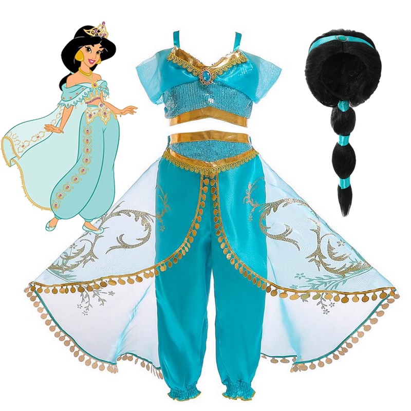 Jasmine Princess Girls Dress Cartoon Movie Aladdin Kids Costume Cosplay ...