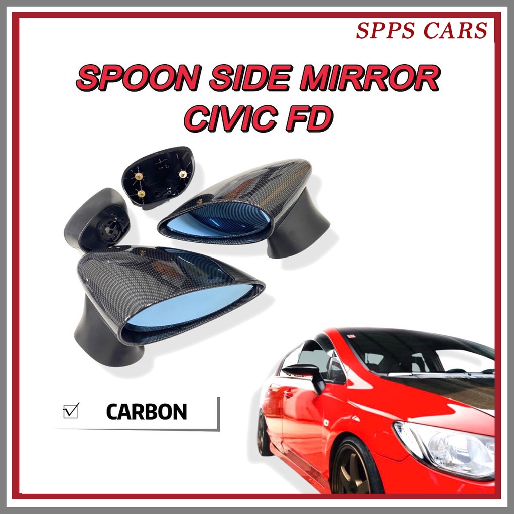Spoon Side Mirror Honda Civic FD Carbon Glossy Black Blue Glass