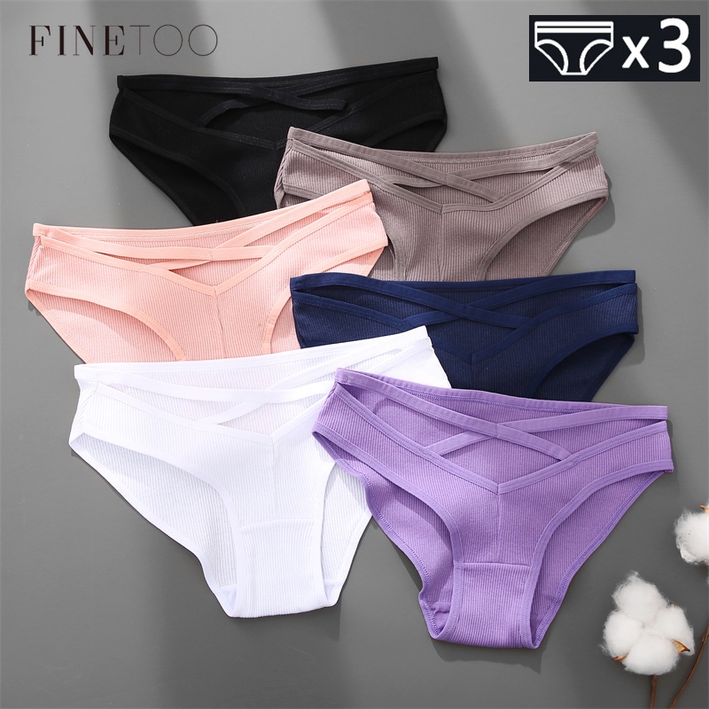 FINETOO 3Pcs/set Sexy Cross Belt Panties Women Cotton Briefs ...