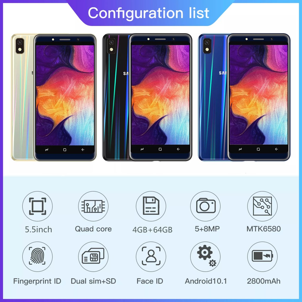 Samsung A10 Smartphone Face Fingerprint Unlock Mobiles Android Ultra Thin Mobile Cellphone 4gb 64gb 2 149