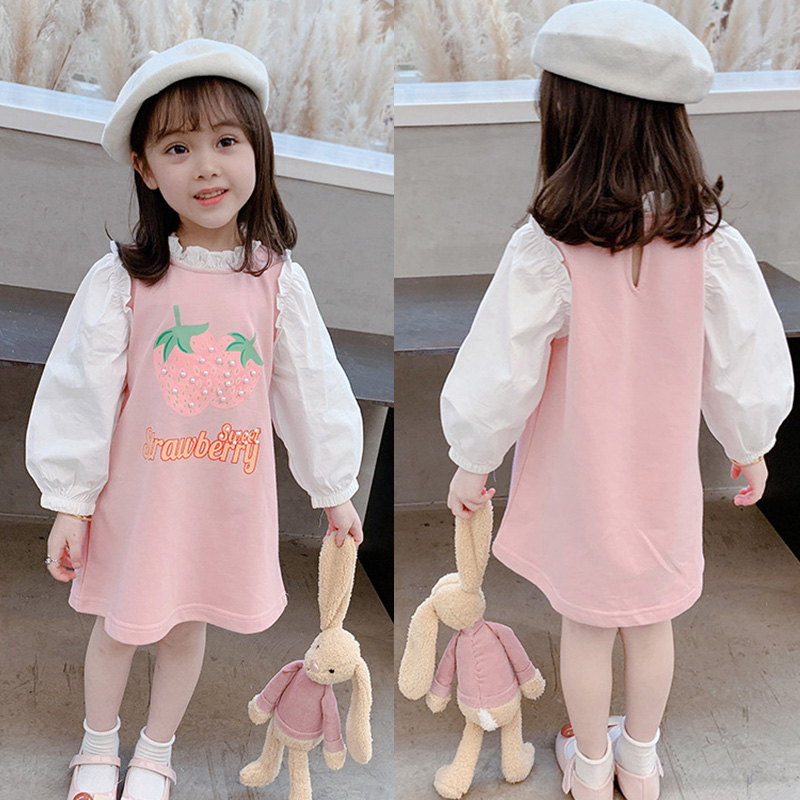 LOK03303 Strawberry Cute Dress For Kids Girls Korean Printed Princess ...