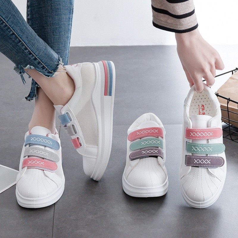 white canvas velcro shoes