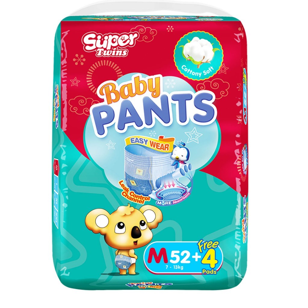 Super Twins Baby Diaper Pants Medium 52's + 4 | Shopee ...