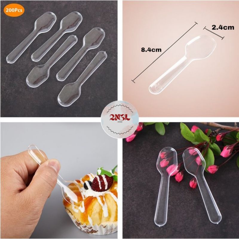 200 pcs. Mini Clear Plastic Spoons Disposable Flatware For Jelly Ice ...