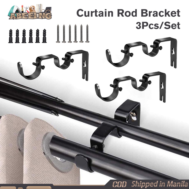 3Pcs/Set Double Curtain Rod Bracket Heavy Duty Rod Curtain Rod Holder ...