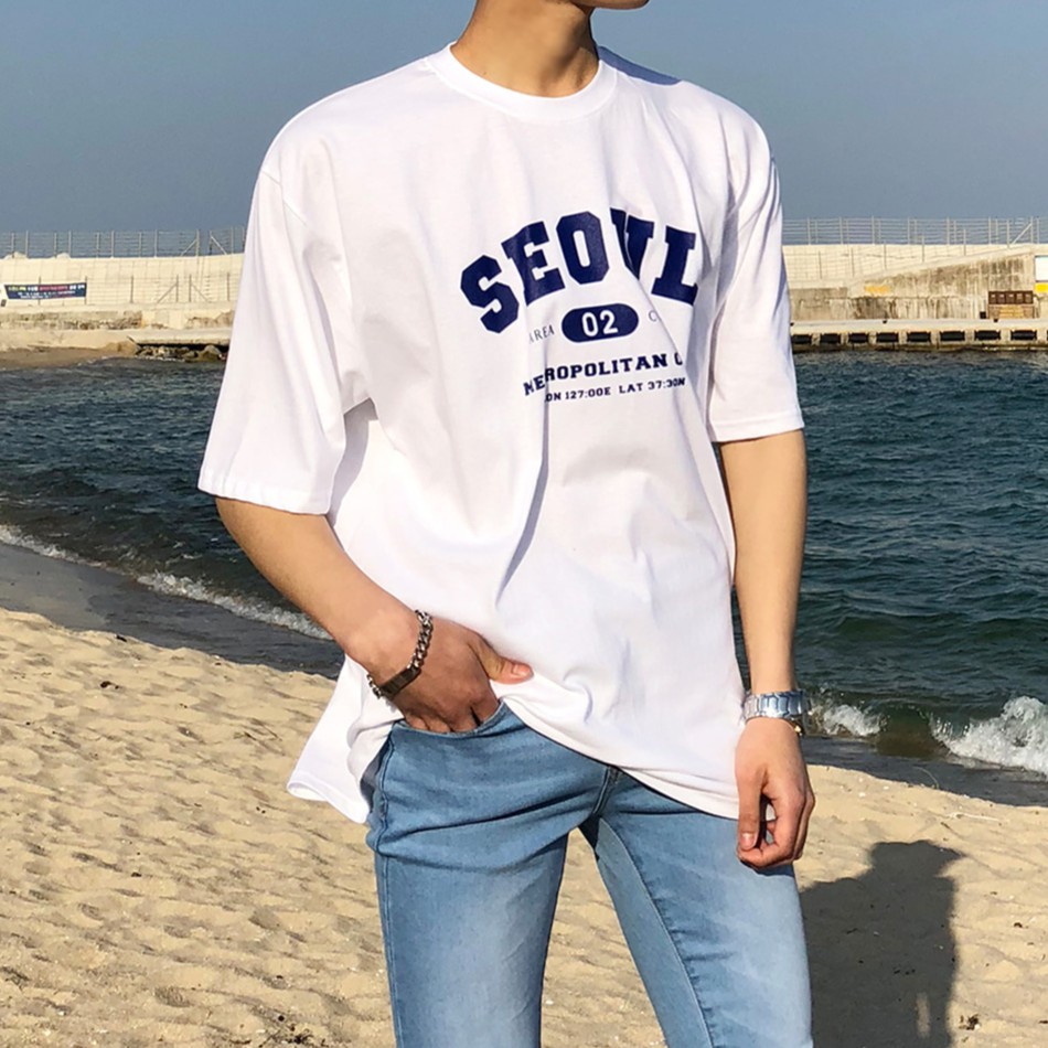 SEOUL Korean Shirt UNISEX [WHITE/ROYAL BLUE] presyo ₱329