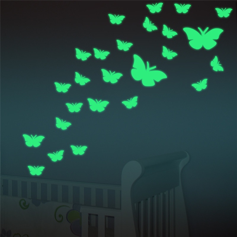 6pcs Glow In The Dark Butterfly Fluorescent Wall Stickers and glow in