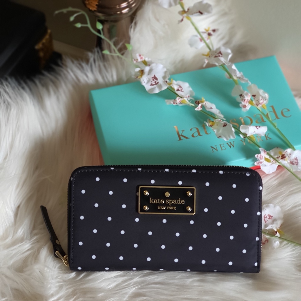 Kate Spade Lyla Zip Around Continental Wallet in Black Printed Nylon  Material with Polka Dots Design | Shopee Philippines