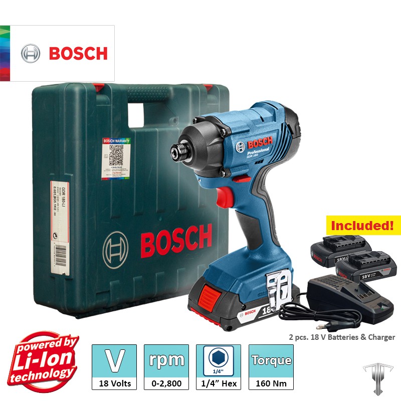 Bosch Gdr 180 Li Professional 18v Cordless Impact Driver Kit Set