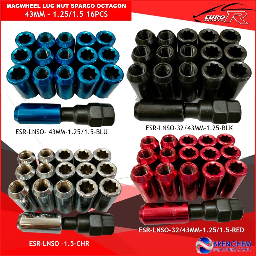 EURO SPORTS R MAGWHEEL LUG NUT SPARCO STEEL OCTAGON 43/32MM M12 x1.5/1.25 16PCS Shopee