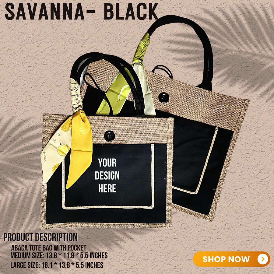 BLACK ABACA TOTE BAG WITH POCKET (PERSONALIZED) Shopee Philippines