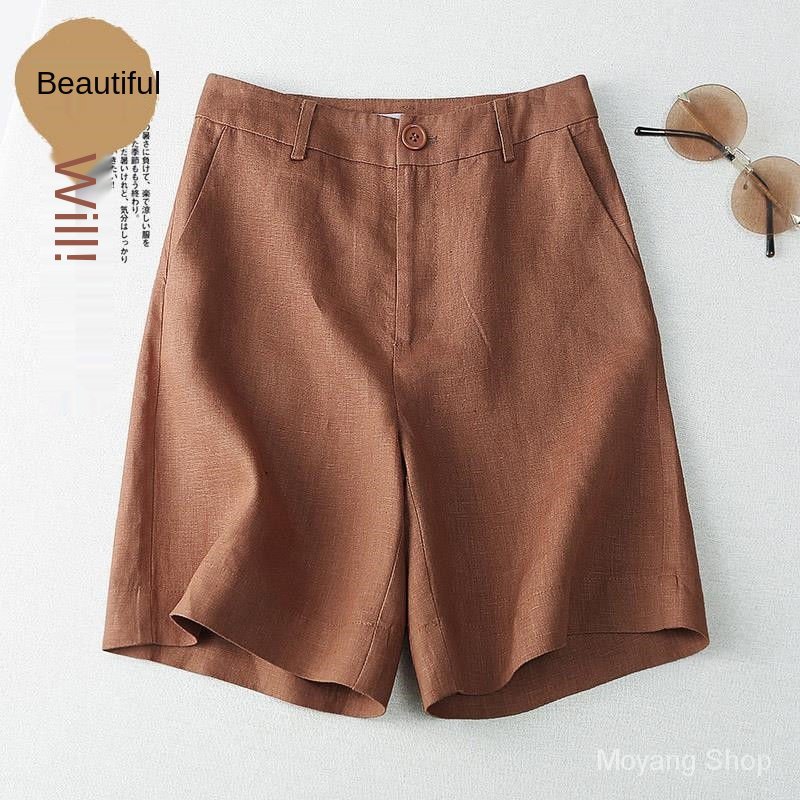 Cotton and Linen Shorts HighWaist Casual WideLeg Linen Style