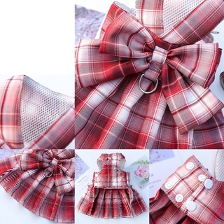 MUC [QY2054] Pet Bowknot Vest Dress Dog JK Plaid Chest Strap Cat Harness Strap Leash Dog outdoor tracking rope Kawaii Puppy Chest Harness Pet clothes #7