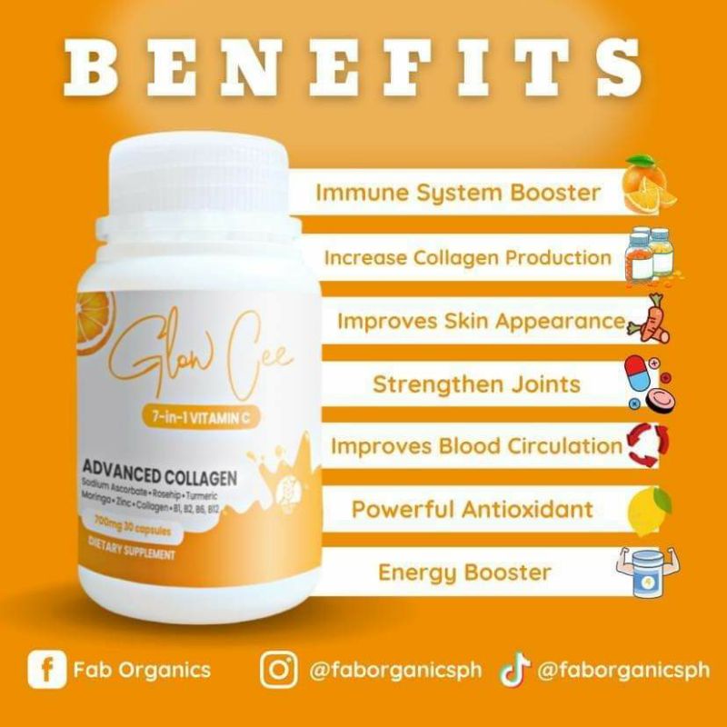 Glow Cee 60 capsules 7in1 NonAcidic Vit C with Collagen, Zinc