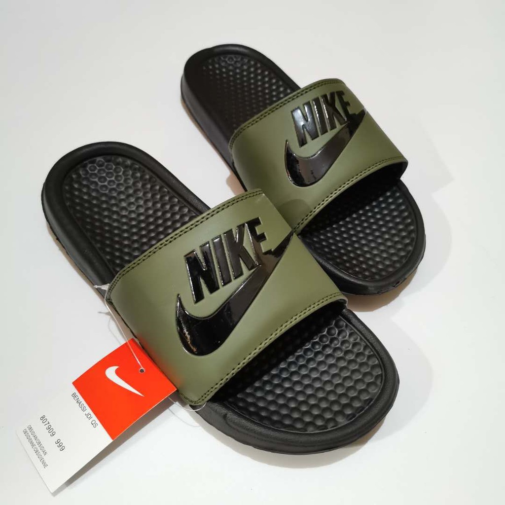 dark green nike slides