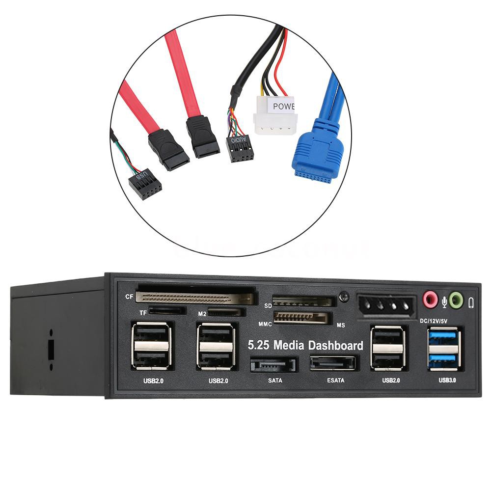 Giuraupi Pannello Frontale 5.25” Con Hub USB3.0/USB2.0, ESATA E Lettore Multi-scheda Per PC Desktop