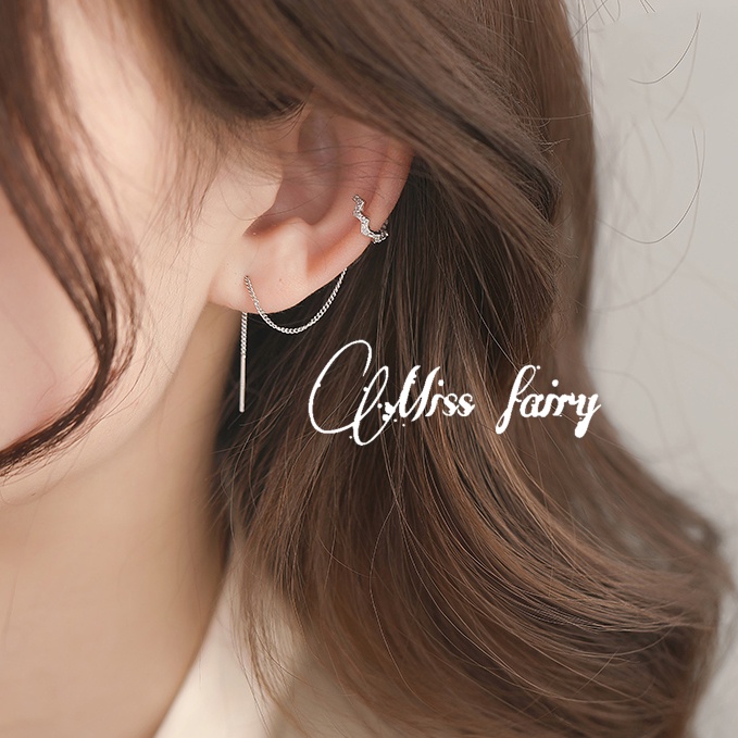 925 Sterling Silver Wave Ear Cuff Earrings Wrap Tassel Earrings For