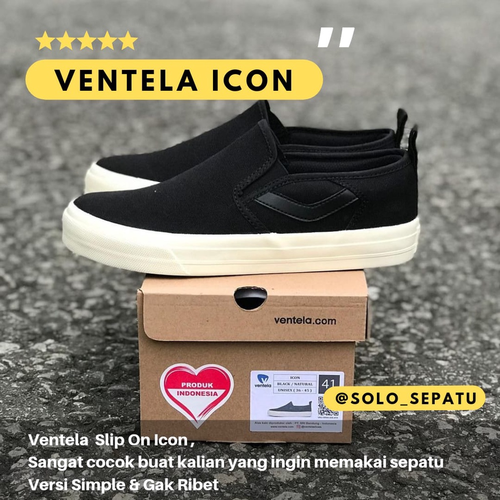 Ventela icon black natural 100% original slip on black Shoes | Shopee ...