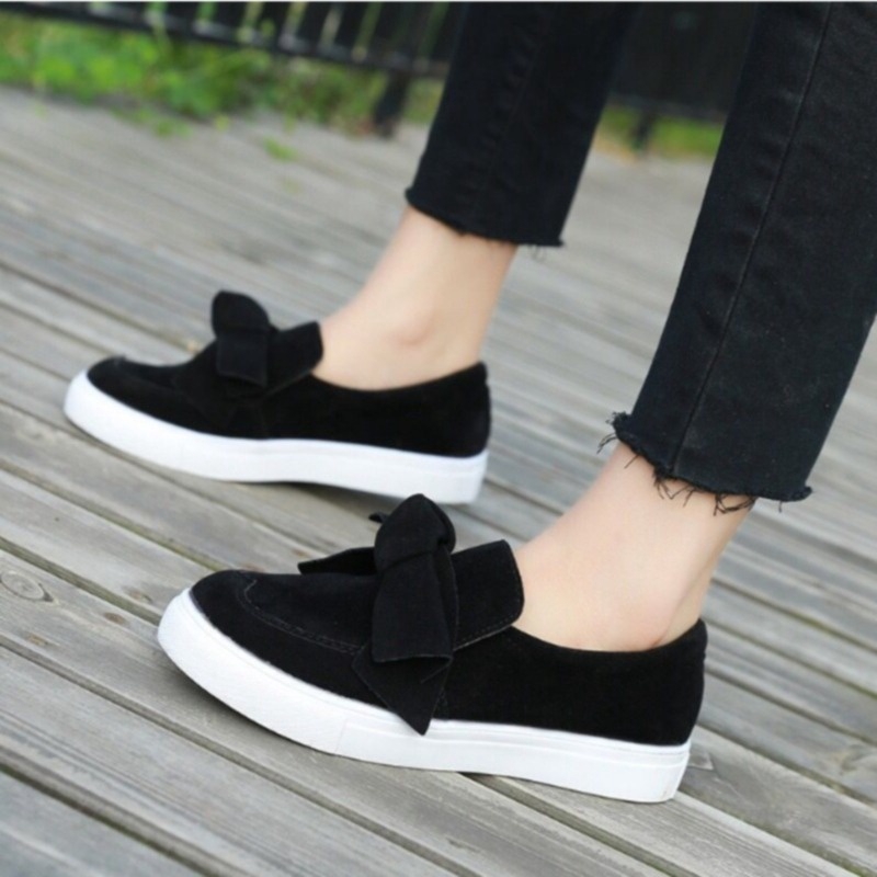 black slip on shoes with bow