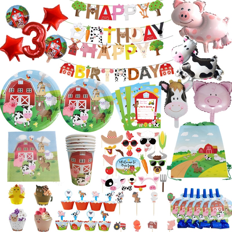 Farm Animal Theme Birthday Party Tableware Banner Cake Topper Plates Cups Party  Decorations Favors Supplies | Shopee Philippines