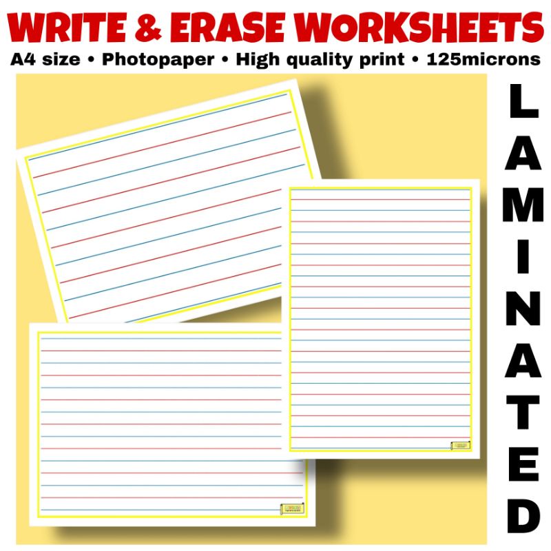 Writing pad blue red blue line Write&Erase A4 size Laminated Shopee