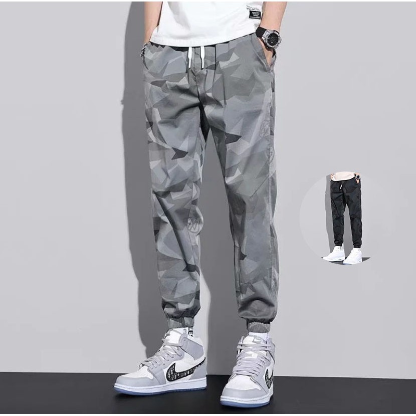 2022 new men's handsome wide trousers men's sports pants ILV0 | Shopee ...
