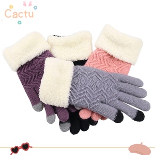 CACTU New Fashion Knit Mittens Warm Touch Screen Knitted Gloves Women Elastic Winter Full Finger Soft Thicken Plus Velvet/Multicolor