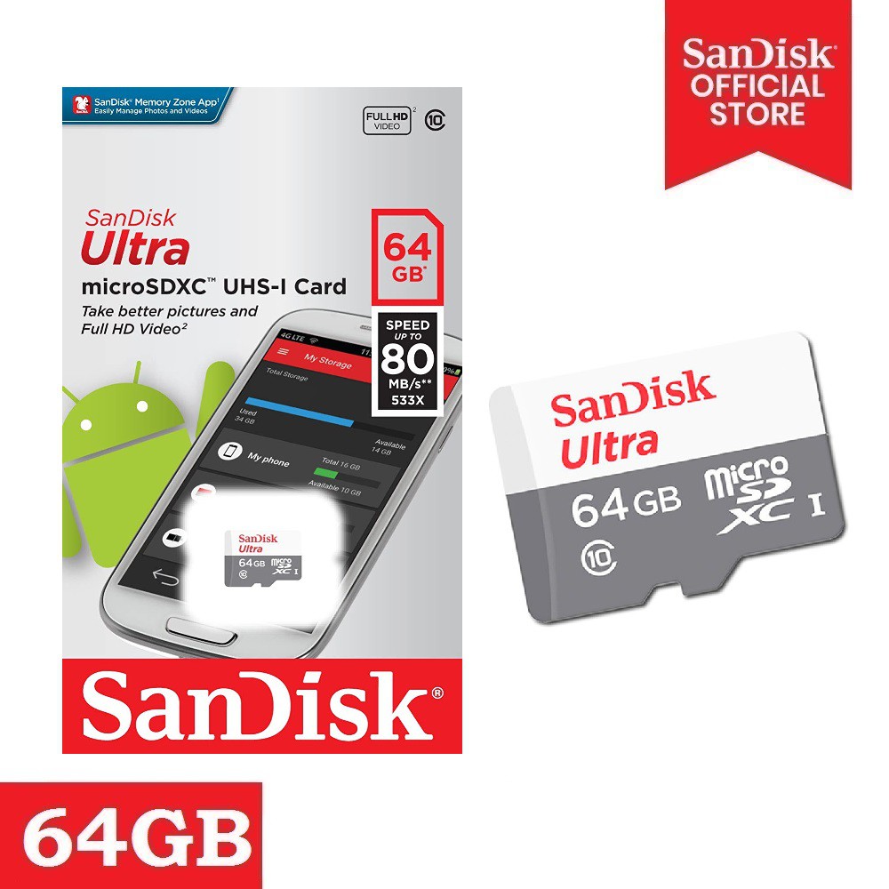 Карта памяти sandisk ultra 64 гб sdsqunr 064g gn3mn