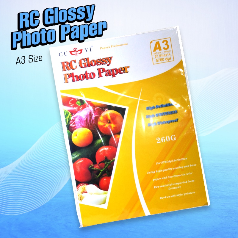 Cuyi Rc Glossy Photo Paper 260gsm Resin Coated A3 Size 20 Sheets