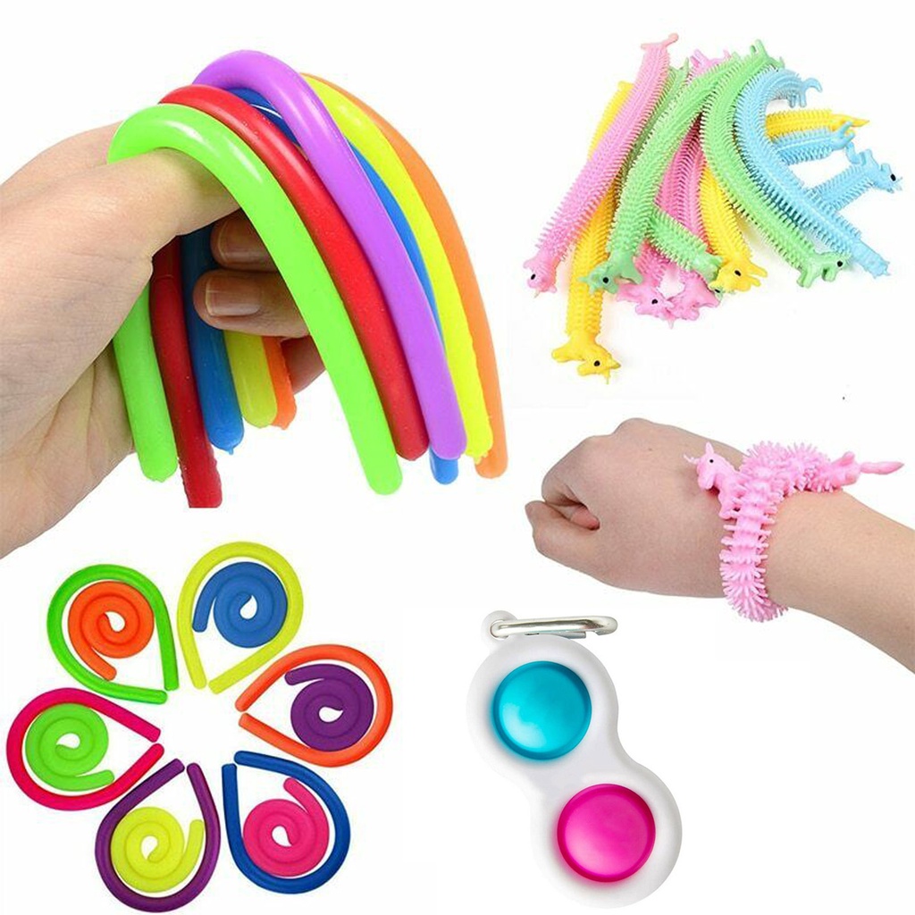 1/3/5PCS Stretchy Noodle String Neon Kids Fidget Stress Relief Sensory ...