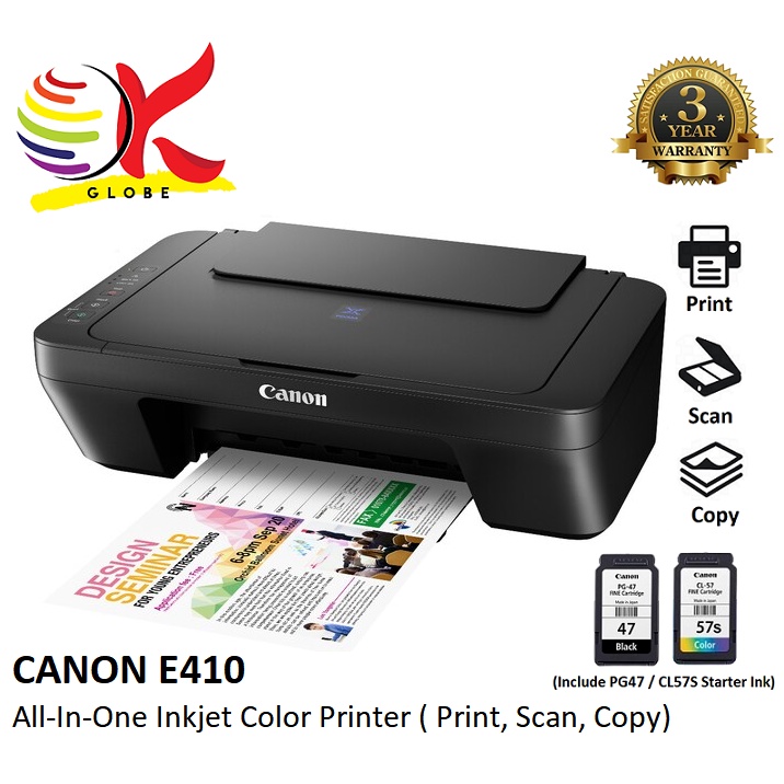 CANON PIXMA E410 INK EFFICIENT 3 IN 1 INKJET MULTIFUNCTION COLOUR