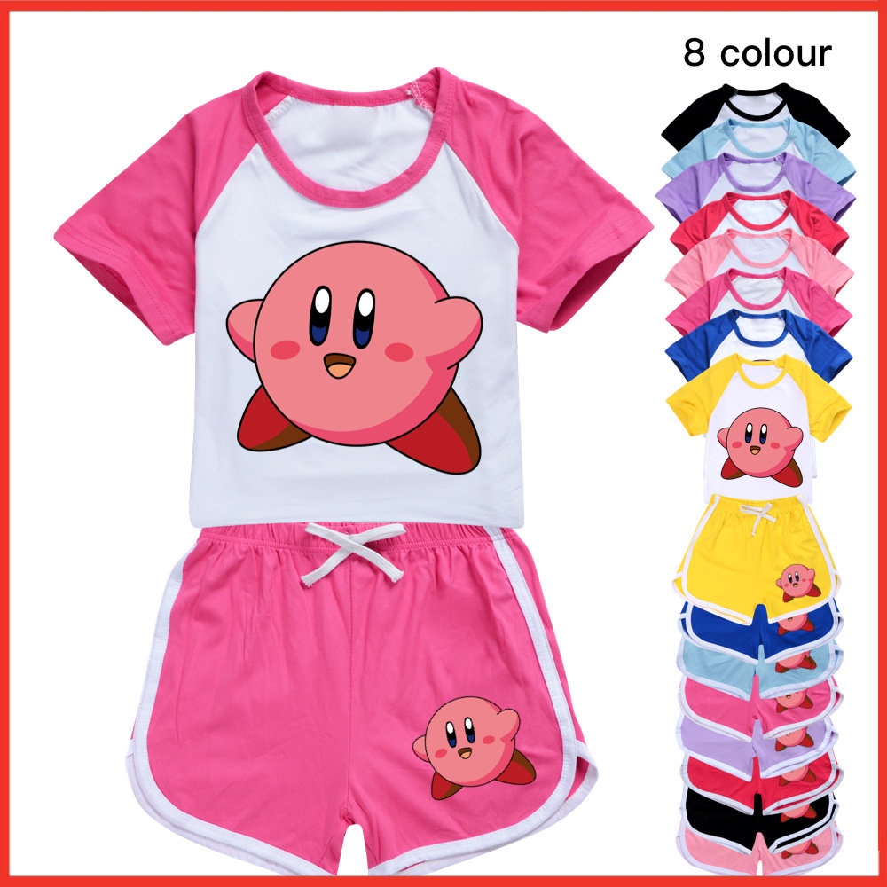 Kirby Girls Cartoon Printed T-shirt Fashion Hot Sale Casual Fashion Kids Shorts Home Wear Summer New Sports Set
