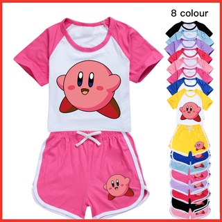 Kirby Girls Cartoon Printed T-shirt Fashion Hot Sale Casual Fashion Kids Shorts Home Wear Summer New Sports Set #1