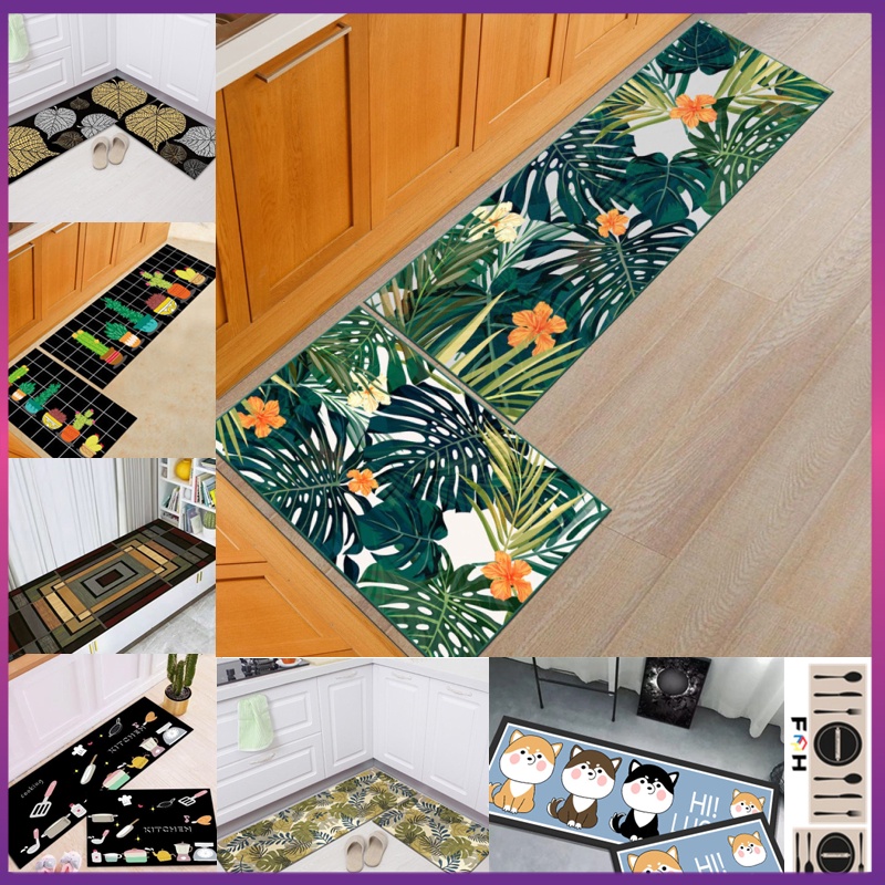 2 Pcs Set Kitchen Carpet Floor Kitchen Mat Nonslip Retro Thicken