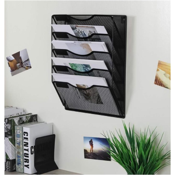 5 Tier Hanging Document Holder Letter Tray Organizer Mesh Metal Wall ...