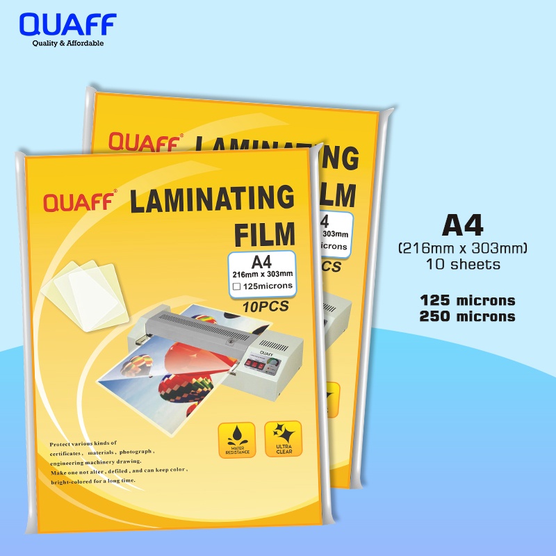 (10 sheets) QUAFF Laminating Film A4 Size 125 Microns & 250 Microns
