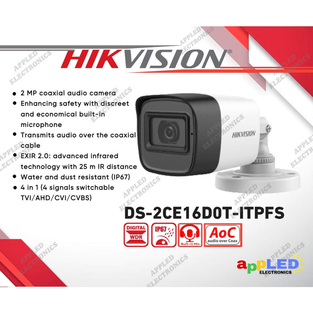 Hikvision DS2CE16D0TITPFS 2MP 1080P Audio Bullet Analog Infrared CCTV