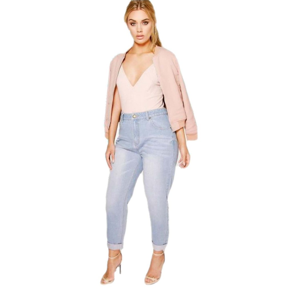 Plus 34-44 High Waisted Light Wash Mom Jeans | Shopee Philippines