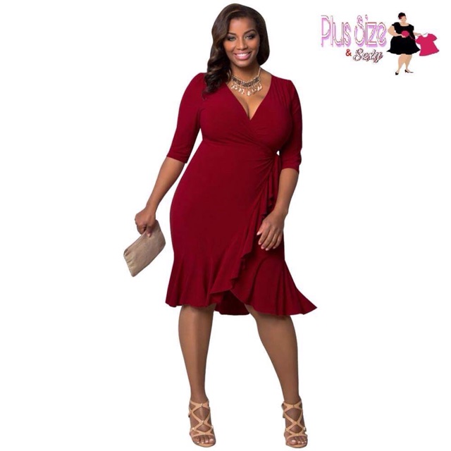 wine red dress plus size