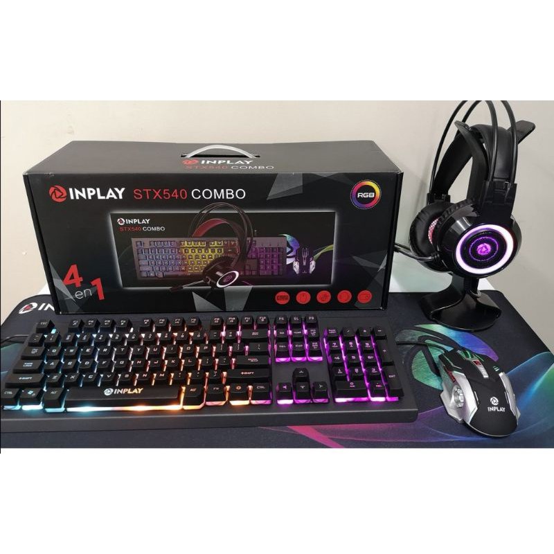 InPlay STX540 4 in 1 RGB Combo Gaming Keyboard Mouse Headset & Mousepad ...