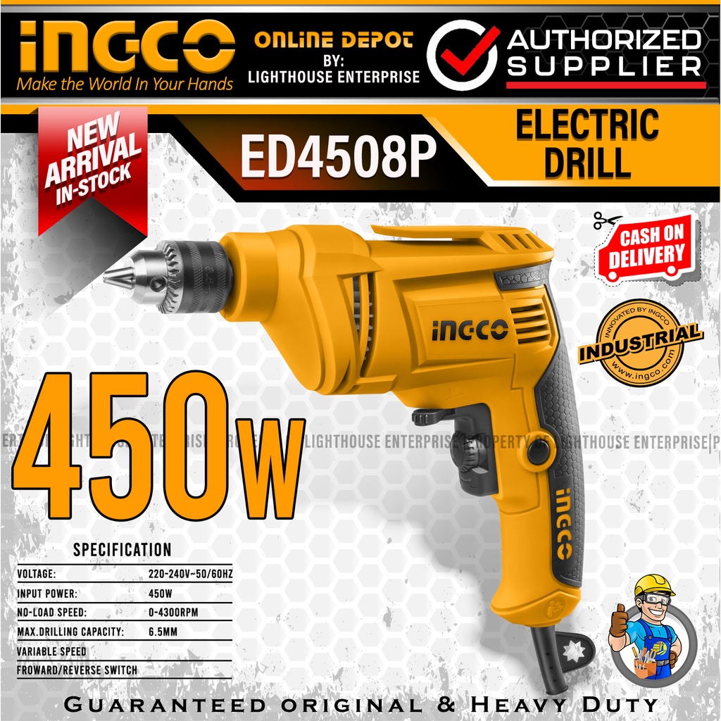 INGCO 450W 6.5mm High Speed Electric Drill / Hand Drill (ED4508P