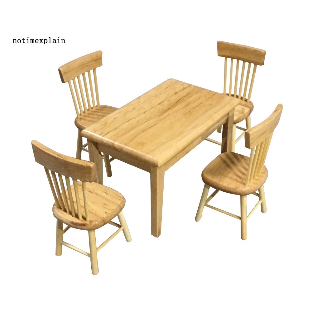 Tinksky 5pcs 112 Dollhouse Miniature Dining Table Chair Wooden Furniture Set Wood Color 
