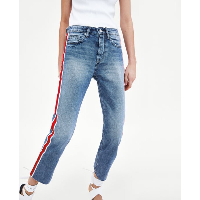 jeans with track stripes