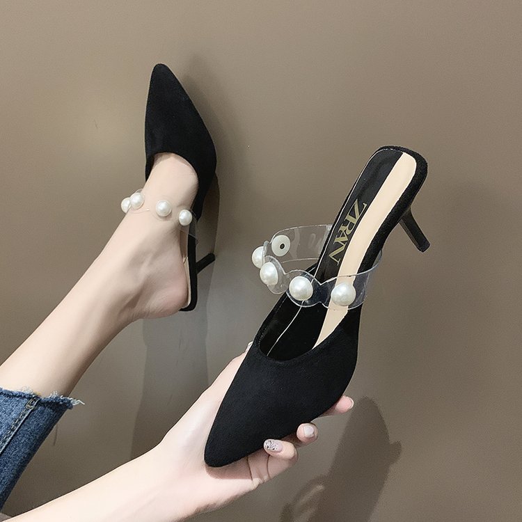 black high heel mule shoes