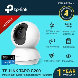 ❁✎❏[BUNDLE] TP-Link Tapo C200 Pan/Tilt 360° 1080p Night Vision Home Security Wi-Fi IP Camera + 128GB